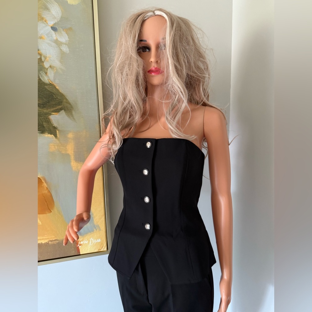 NWT White House Black Market Strapless Black Bustier with Gold Button Detail